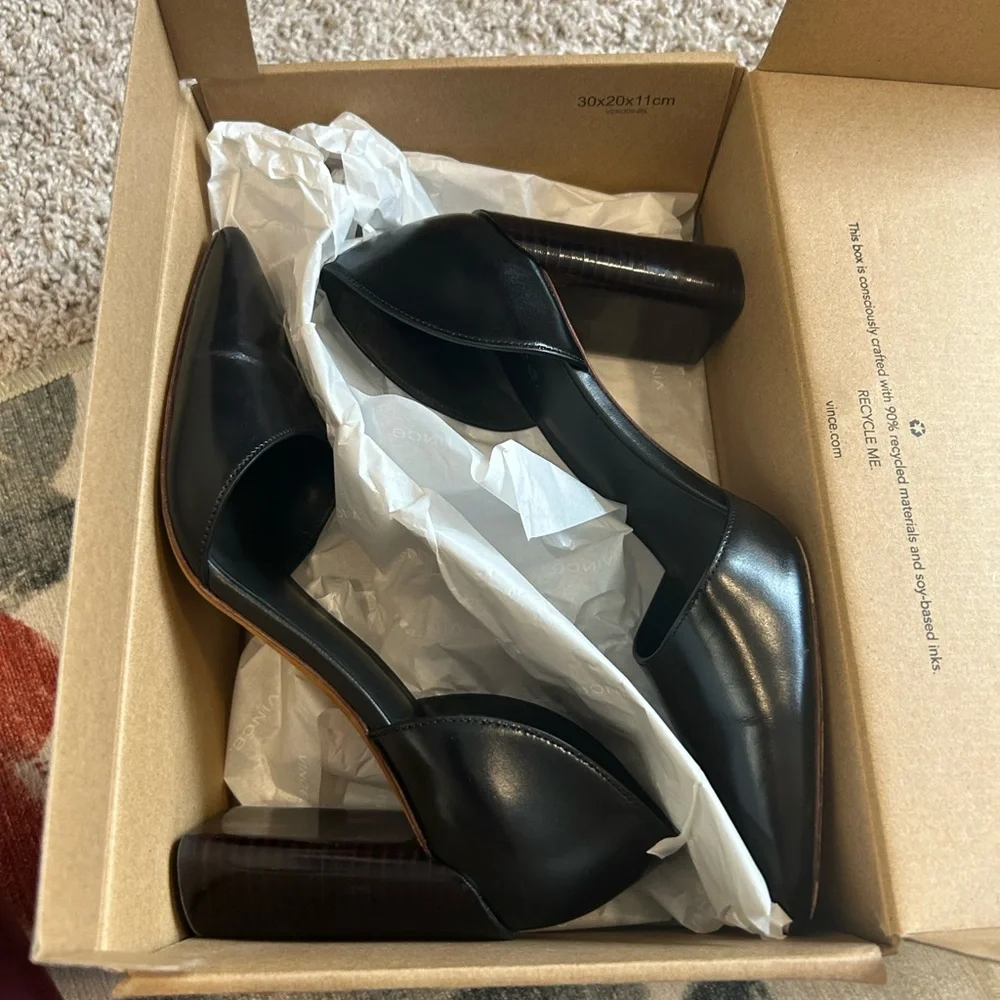 Vince Black Pointed-Toe D'Orsay Block Heel Pumps - Picture 7 of 14
